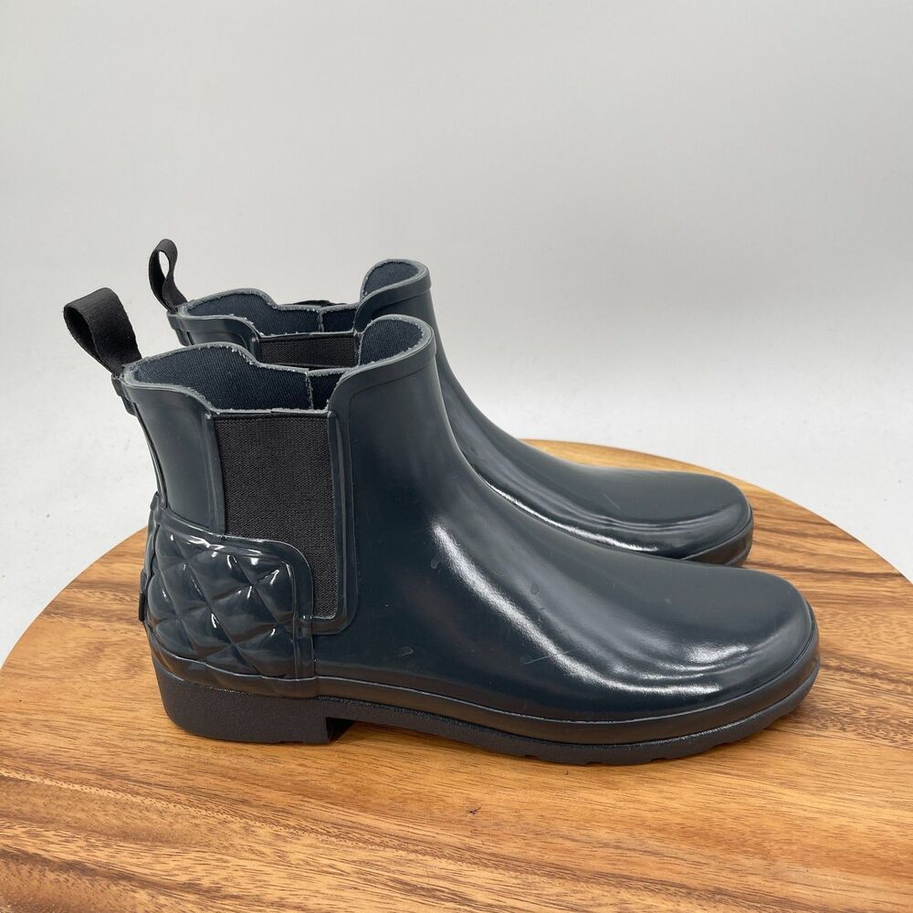 Hunter Chelsea Boots Gloss Refined Quilt Rain Gray Womens Size 11